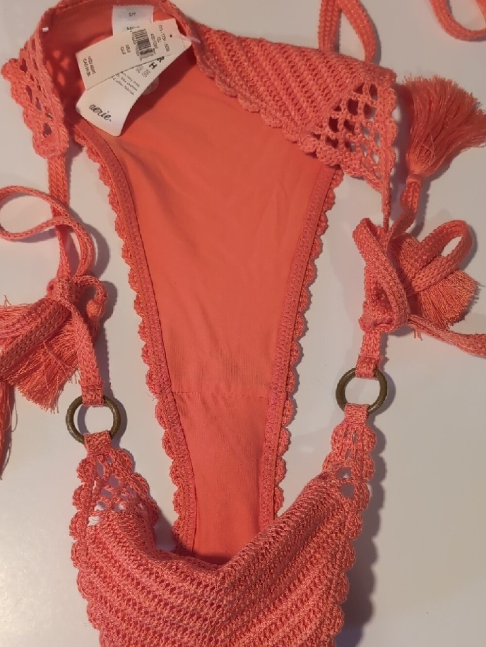 aerie Coral Crochet Triangle Bikini Set - Picture 6 of 7